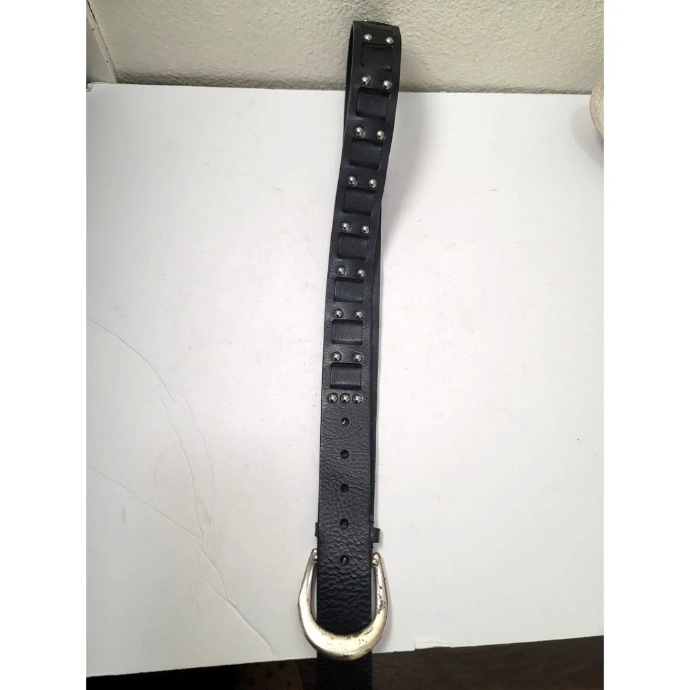 Michael Kors Black Leather Belt With Silver-Tone Buckle Size L‎